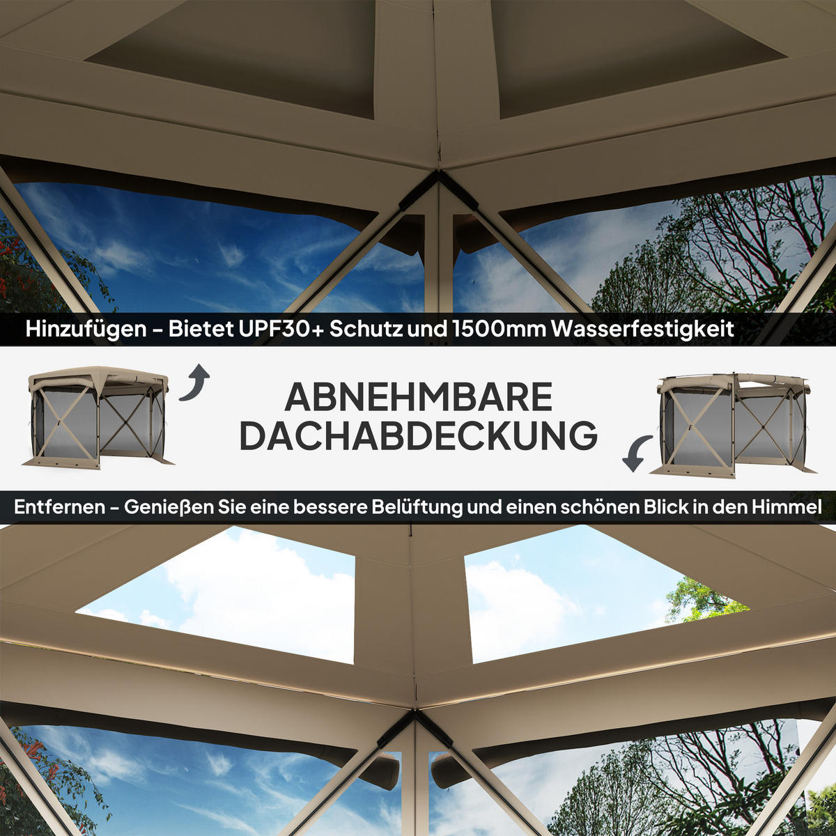 PAVILLON sechseckig ca. 3,5x 3 m - Beige, Kunststoff (300/210/345cm) - Outsunny