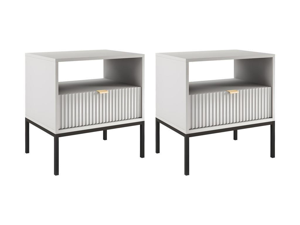 2ER-SET Nachttische mit 1 Schublade & 1 Ablage - Grau - LIOUBA - Hellgrau, Holz (39/56/54cm) - Pascal Morabito