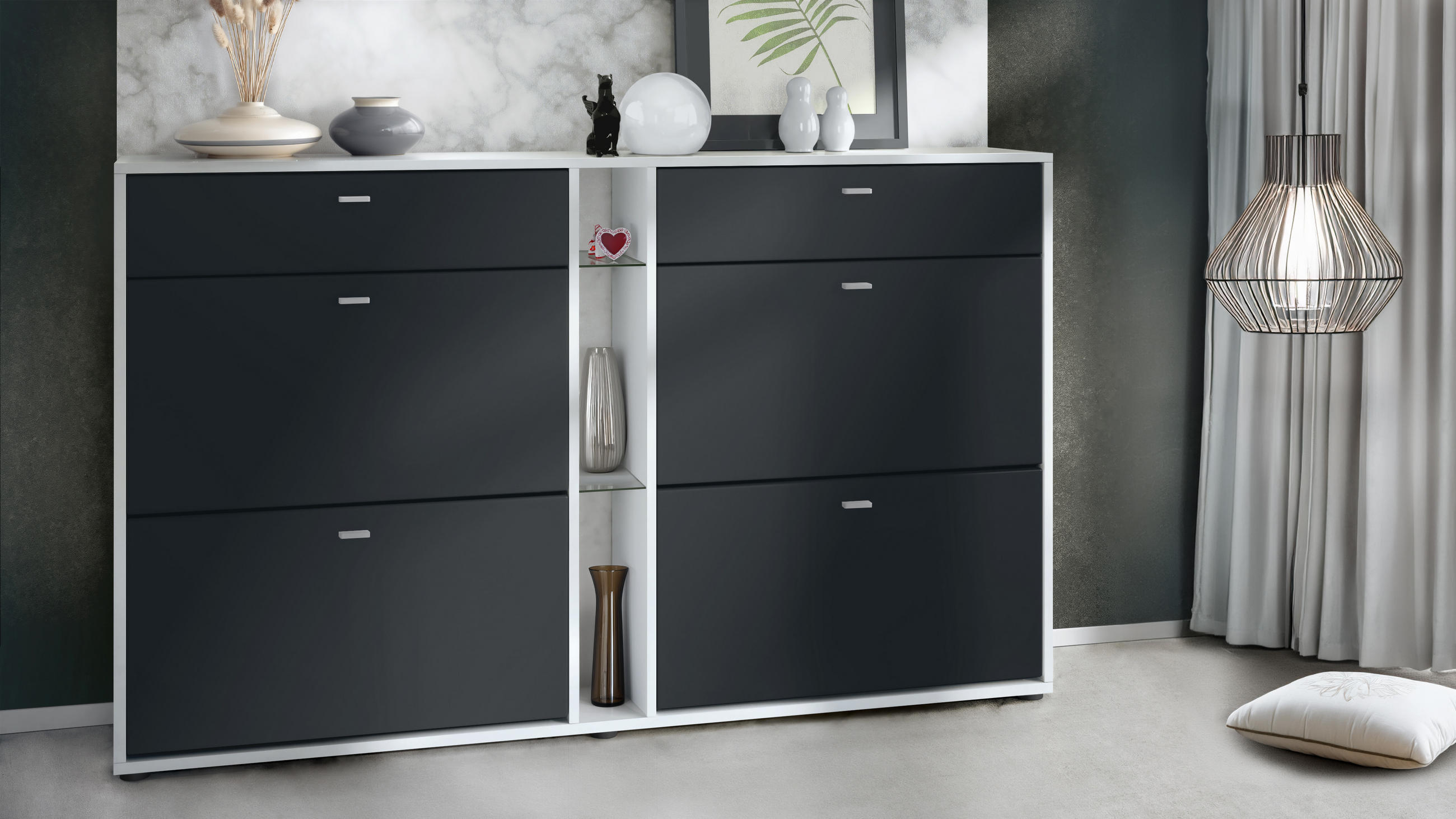 SCHUHSCHRANK Today Fronten in Schwarz matt - Schwarz, Holzwerkstoff (155.5/95/28cm) - Vladon