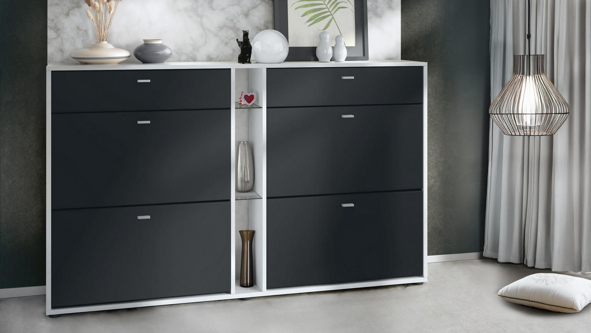 SCHUHSCHRANK Today Fronten in Schwarz matt - Schwarz, Holzwerkstoff (155.5/95/28cm) - Vladon