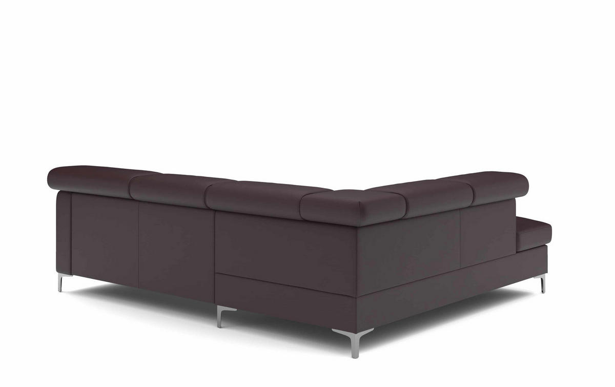 ECKSCHLAFSOFA aus Echtleder mit Schlaffunktion und Bettkasten - Chromfarben/Dunkelbraun, Leder/Holz (242/207cm) - Cotta