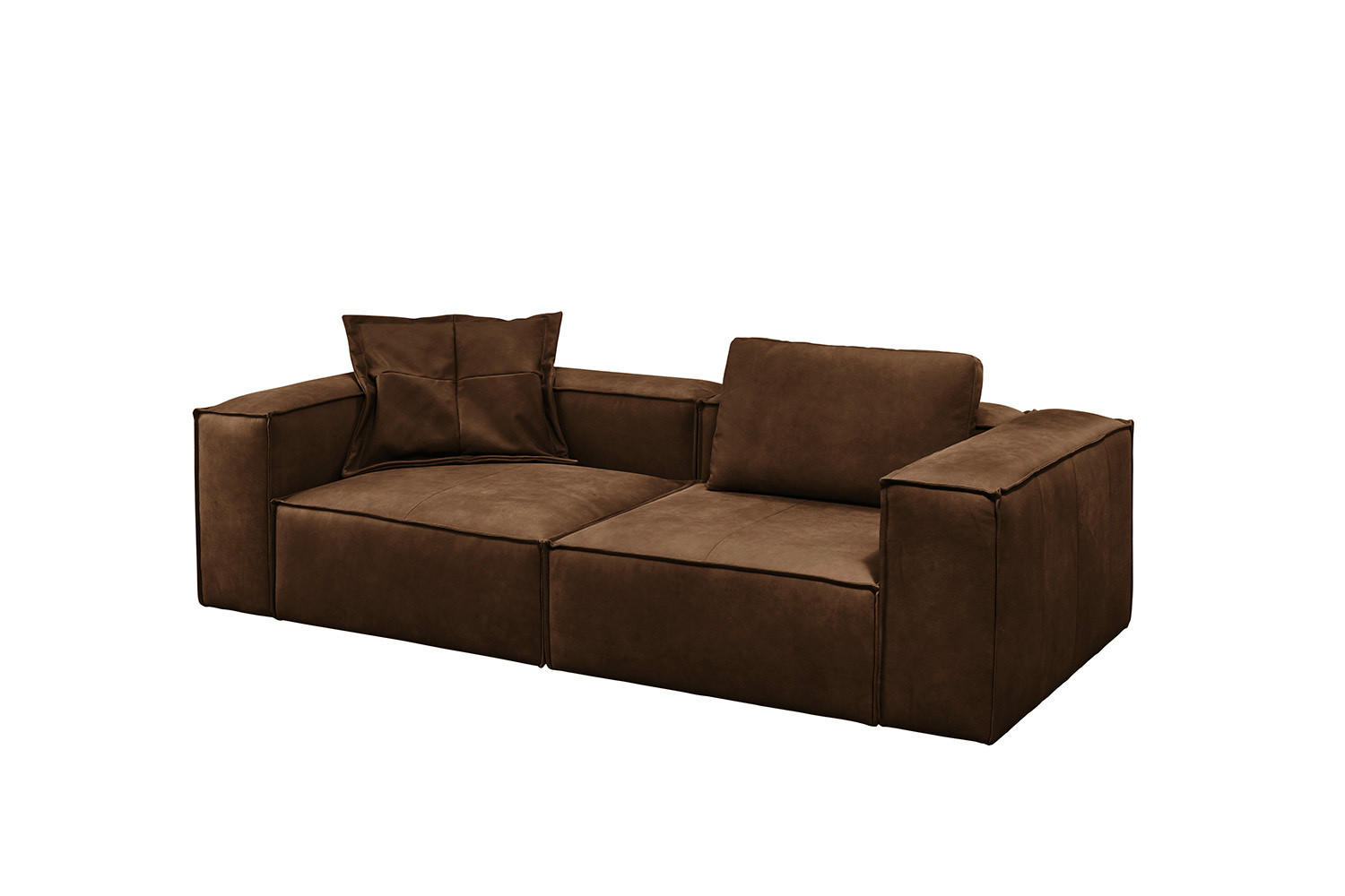 SOFA CARMO Braun Leder - Dunkelbraun/Schwarz, Leder/Kunststoff (266/68/118cm) - KAWOLA