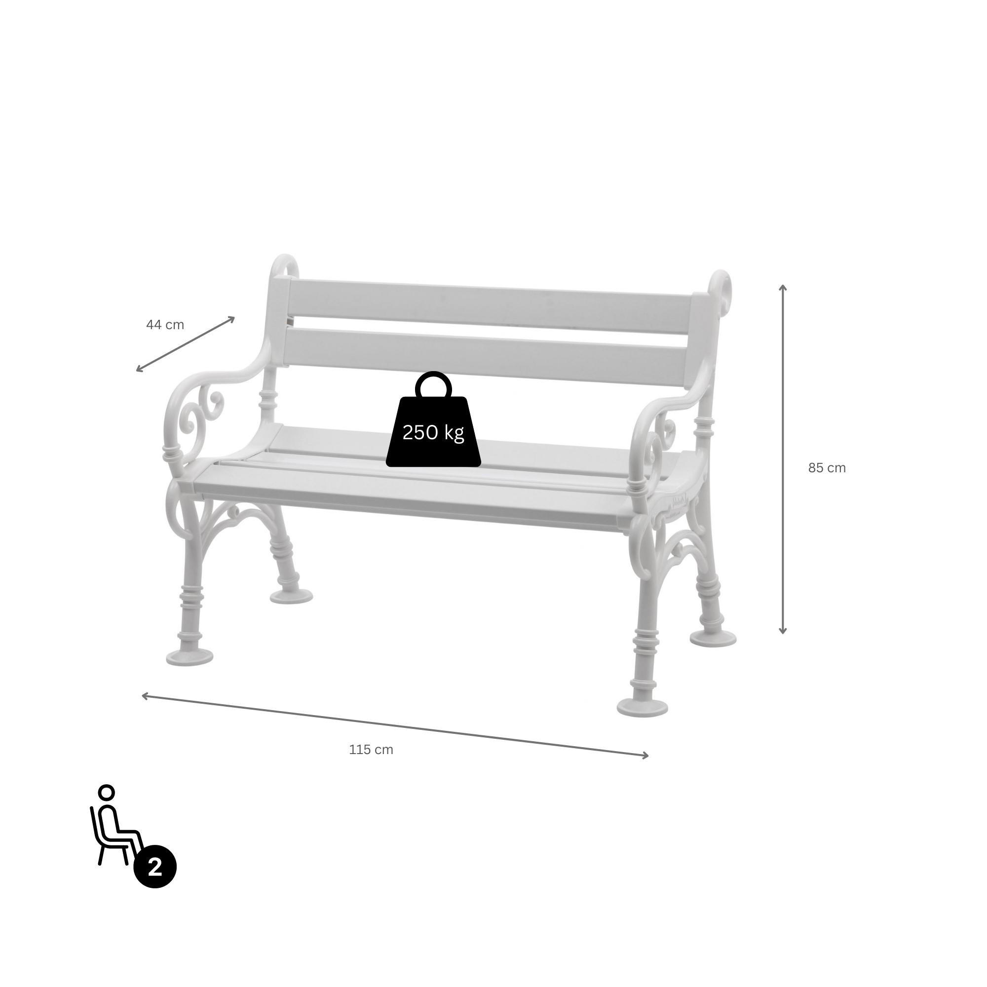 GARTENBANK Curacao 2 Sitzer Weiß 85 x 115 x 60 cm Witterungskunststoff & UV Beständiger Kunststoff - Weiß, Kunststoff (115/85/60cm) - PROREGAL