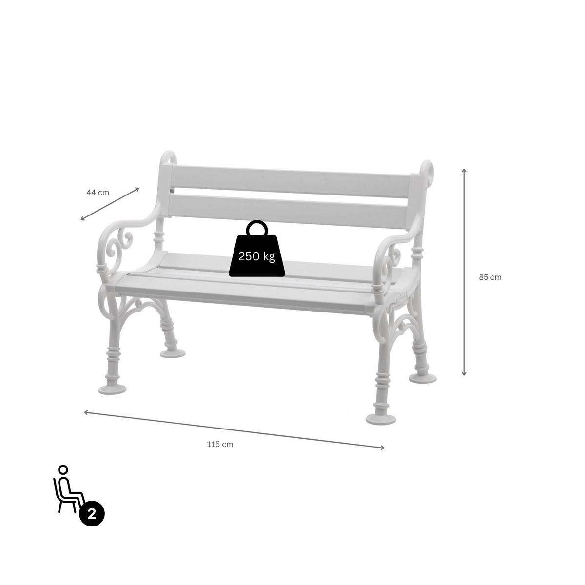 GARTENBANK Curacao 2 Sitzer Weiß 85 x 115 x 60 cm Witterungskunststoff & UV Beständiger Kunststoff - Weiß, Kunststoff (115/85/60cm) - PROREGAL