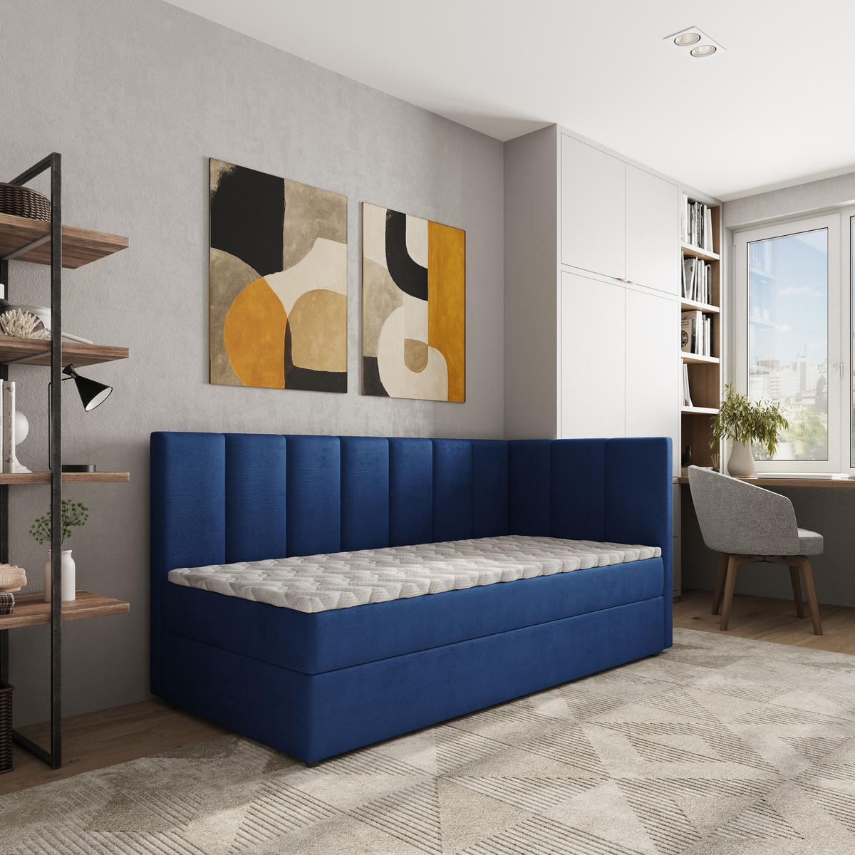 BOXBETT BEVE 80x200 cm mit Matratze und Topper, H2+H3 - Blau - Blau, Holz (80/200cm) - MASSENO