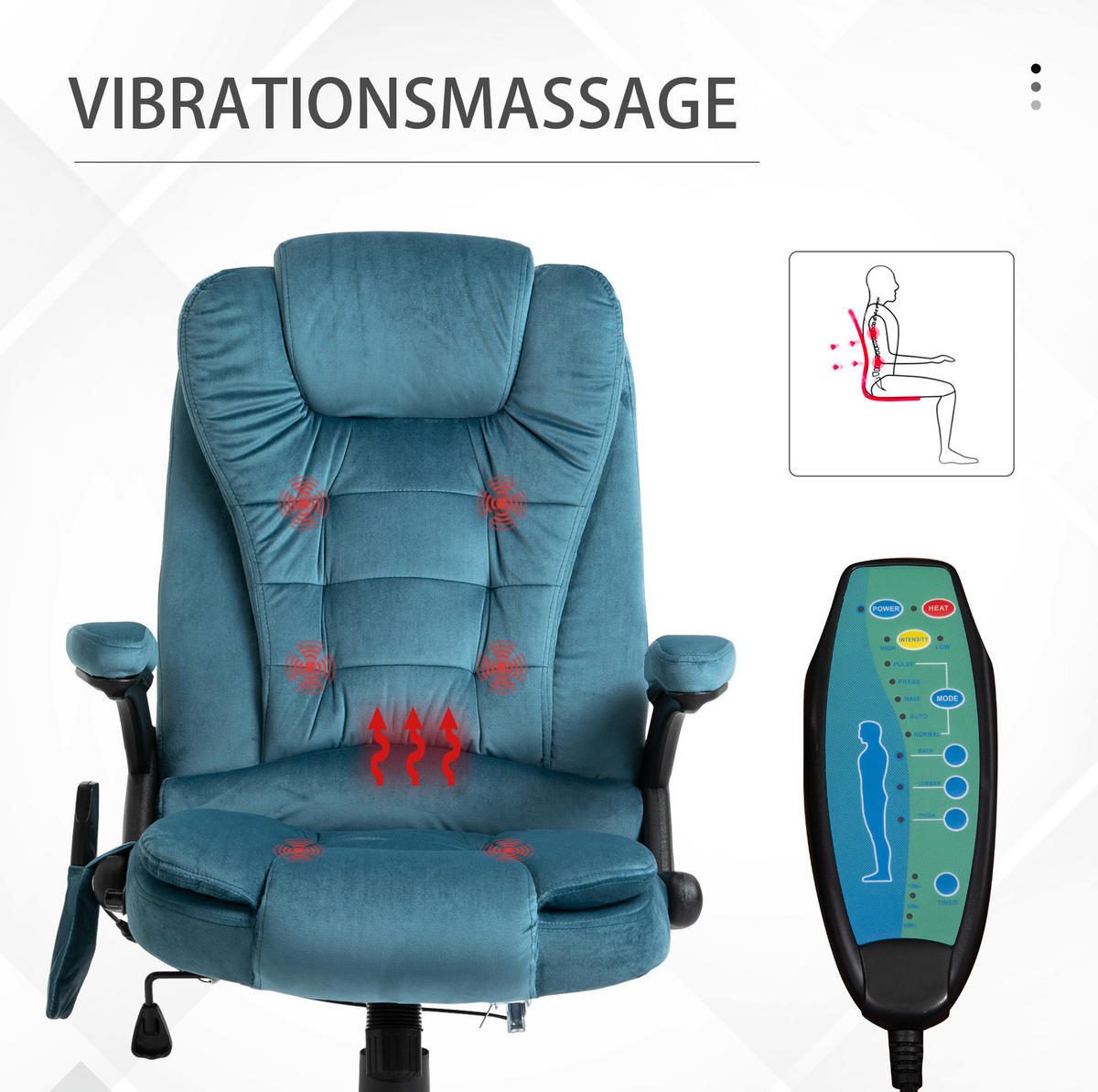 GAMINGSTUHL 68/72/110-120 cm, Massage- und Wärmefunktion, höhenverstellbar, blau - Blau, Kunststoff (72/120/68cm) - Redom