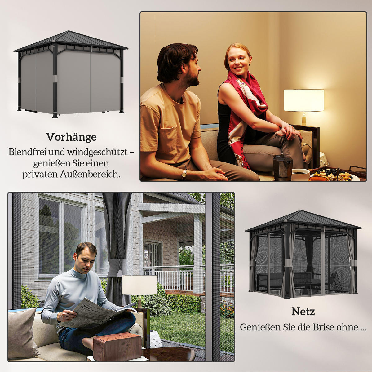 PAVILLON mit Seitenteile Wasserdicht Dunkelgrau 3 x 3 m - Dunkelgrau/Schwarz, Textil/Metall (300/290/300cm) - Outsunny