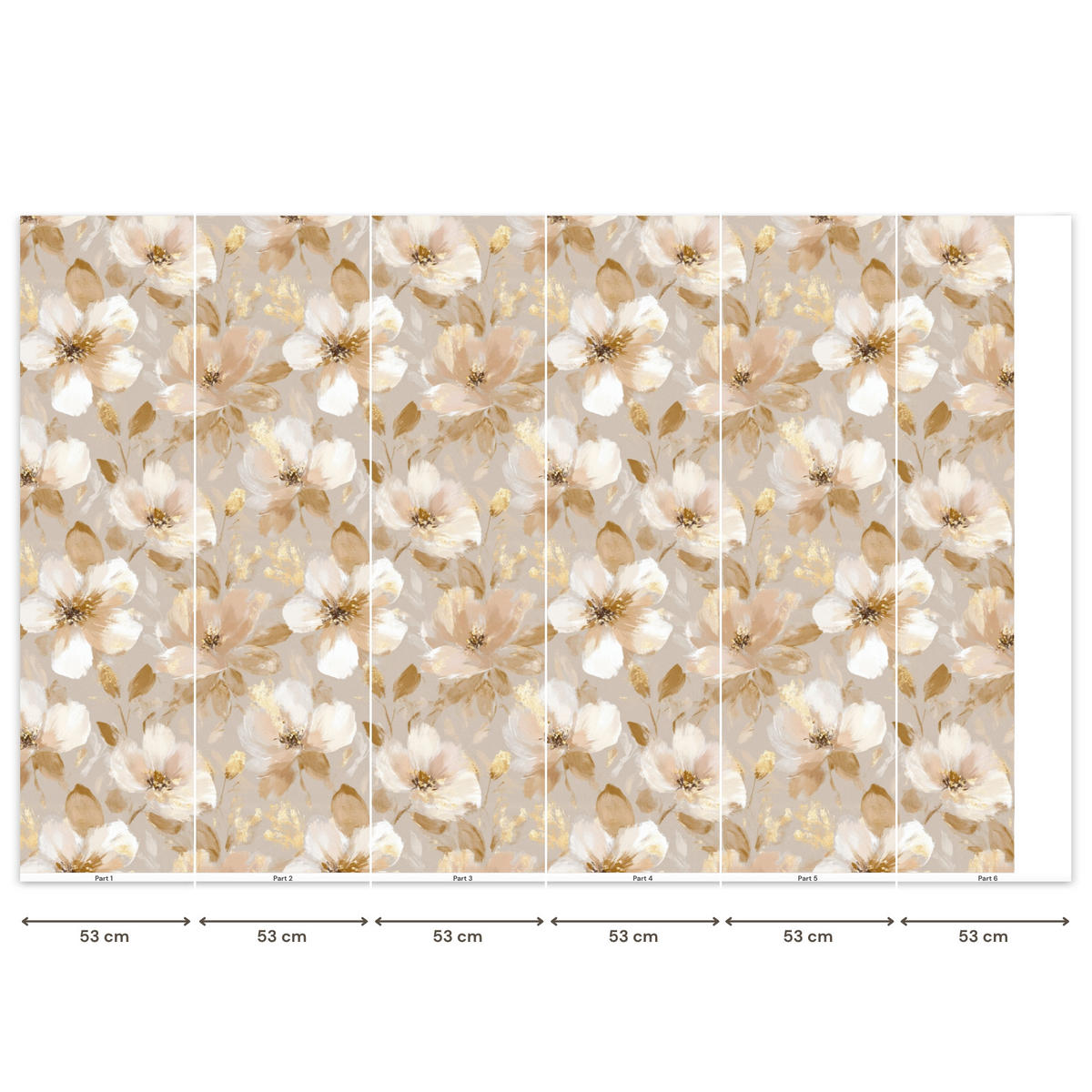 TAPETE - Blumen - künstlerisch - Gold - 300x200 cm - Beige, Papier (300/200cm) - OnlyWow