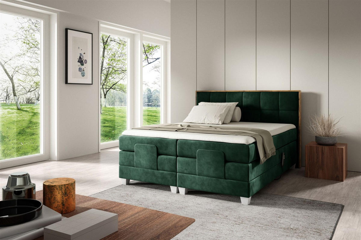 BOXSPRINGBETT Elektrisch Henry - Grün, Holzwerkstoff/Textil (120/200cm) - Fun Möbel