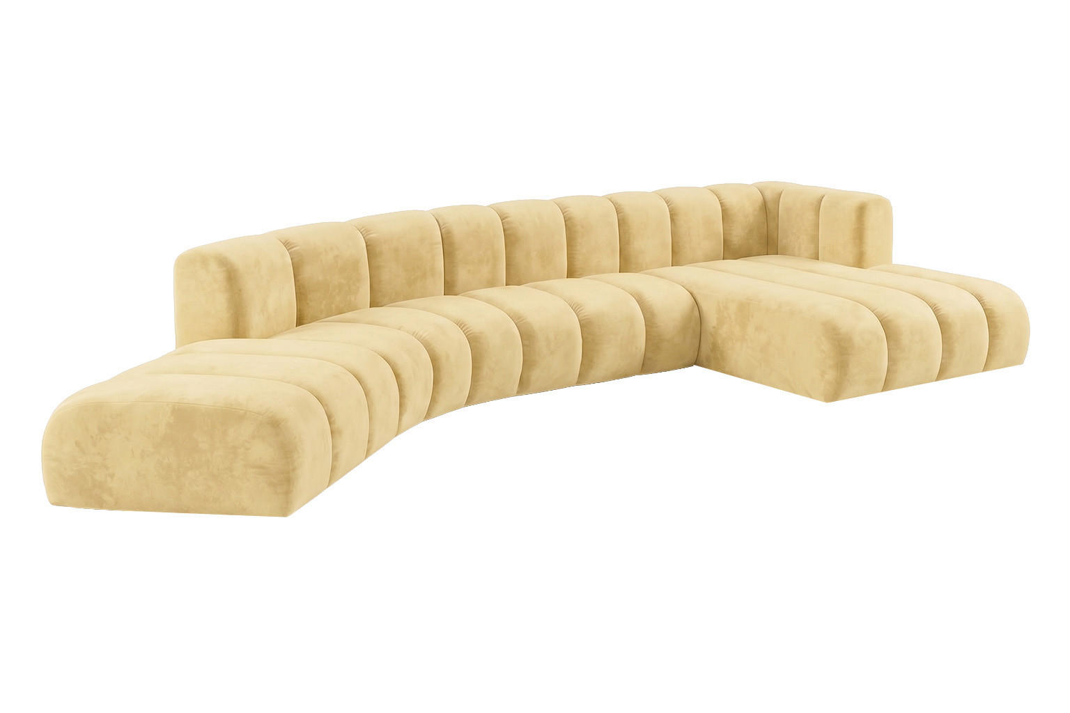 ECKSOFA Modulares In L-Form, Velvet-Stoff Riviera, Buttergelb, Rechts, GRAND Round - Hellgelb, Holz (445/179cm) - Kaiser Möbel