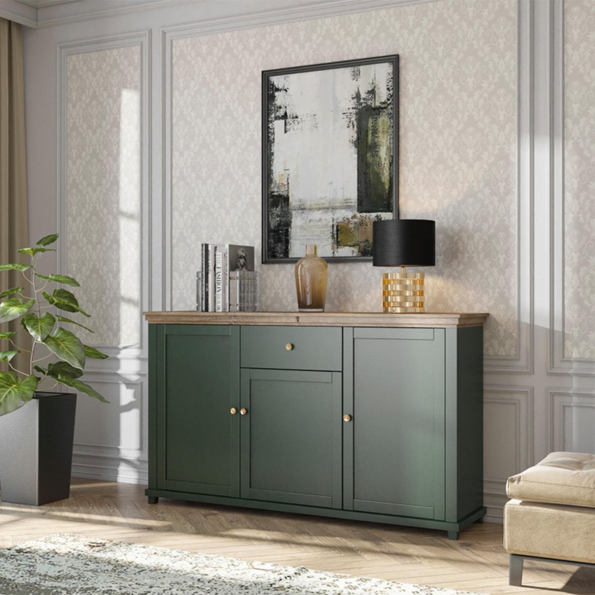 SIDEBOARD Martin Grün und Holz - Grün, Holzwerkstoff (160/93/42cm) - Petits-meubles