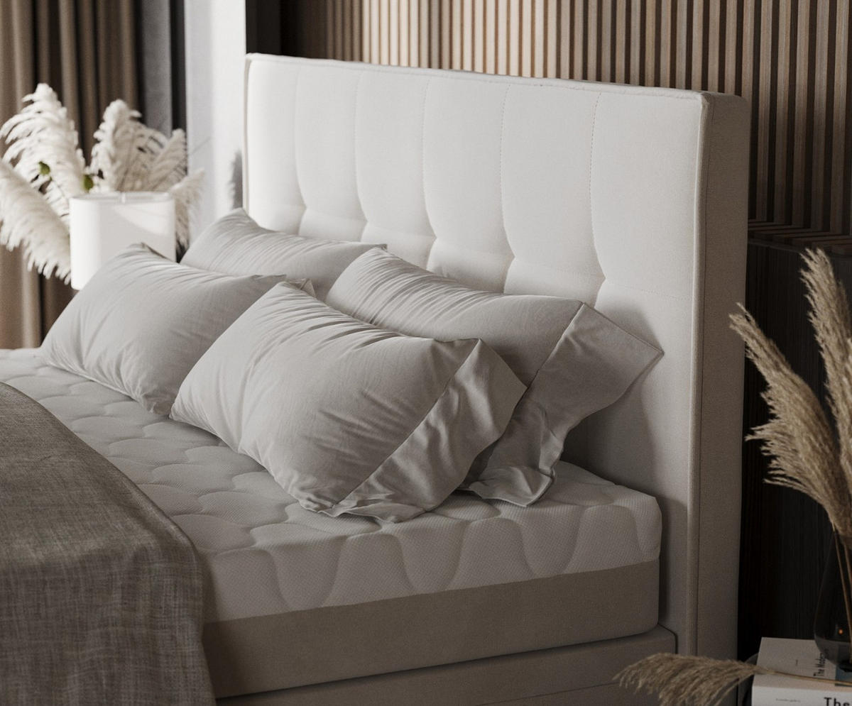 BOXBETT Arivo 140/200 cm Creme im Paros Stoff - Creme/Schwarz, Holz/Holzwerkstoff (140/200cm) - AltaBeds