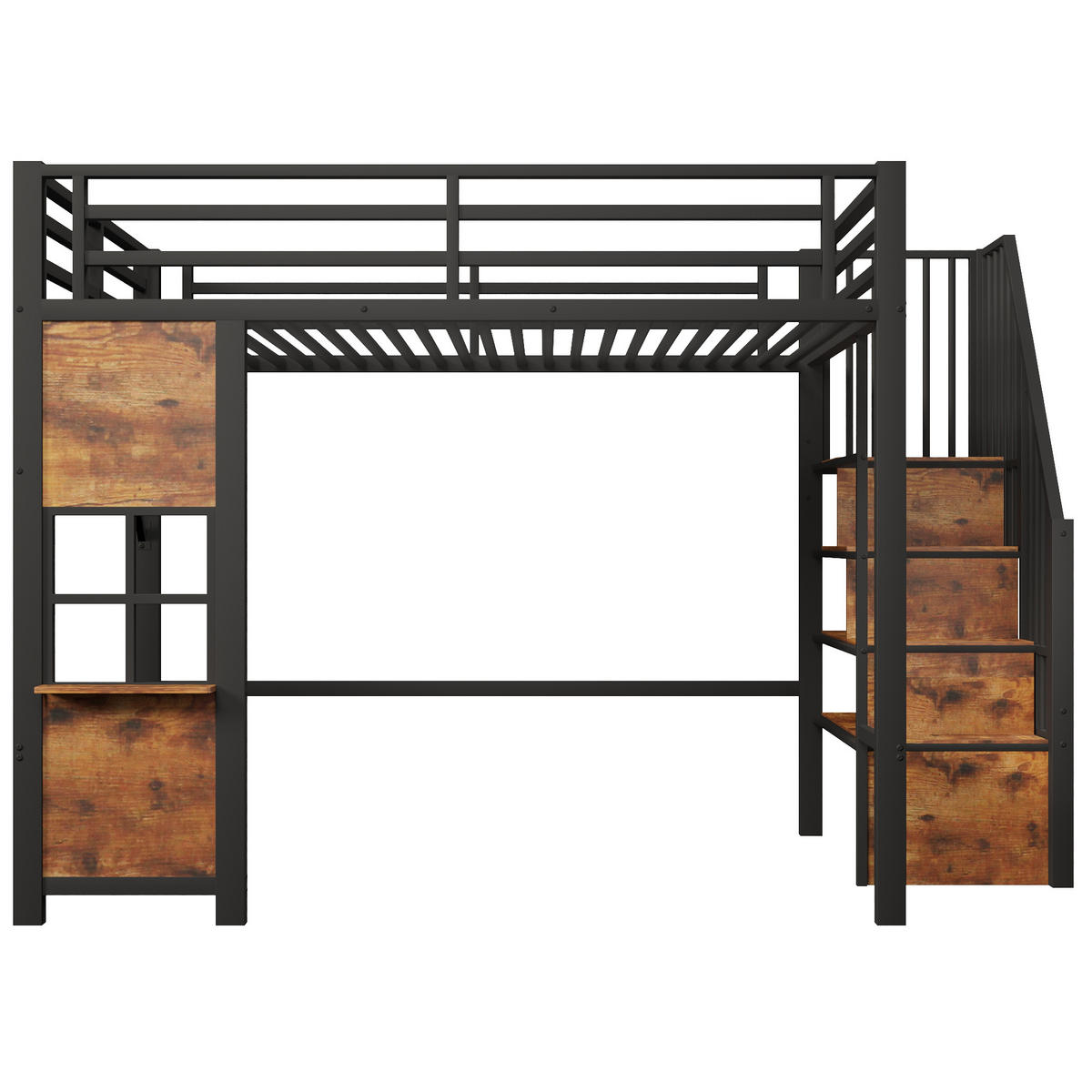 HOCHBETT 140/200 cm Schwarz mit Stauraumtreppe und offener Stauraum - Schwarz, Metall (140/200cm) - Oxeza