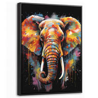LEINWAND Bilder mit Rahmen - Elefant - Graffiti - Schwarz - Tiere - Farben - 30x40 - Schwarz, Textil (30/40cm) - MuchoWow