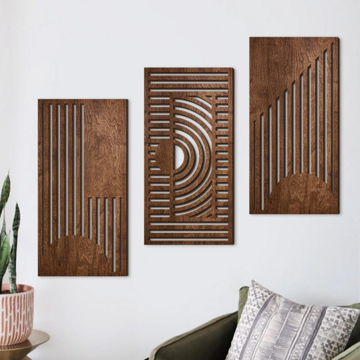 WANDDEKO Holz 3D Gitter Abstrakt 3er Set，40*20 - Akaziefarben, Holzwerkstoff (40/1cm) - Weltevree