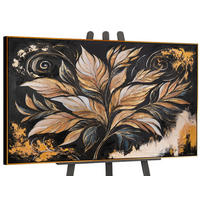 GEMÄLDE Goldene Blätter Schattenfugenrahmen Schwarz-Gold 140x100 cm - Schwarz Hochglanz, Holz (140/100cm) - YS-art gallery