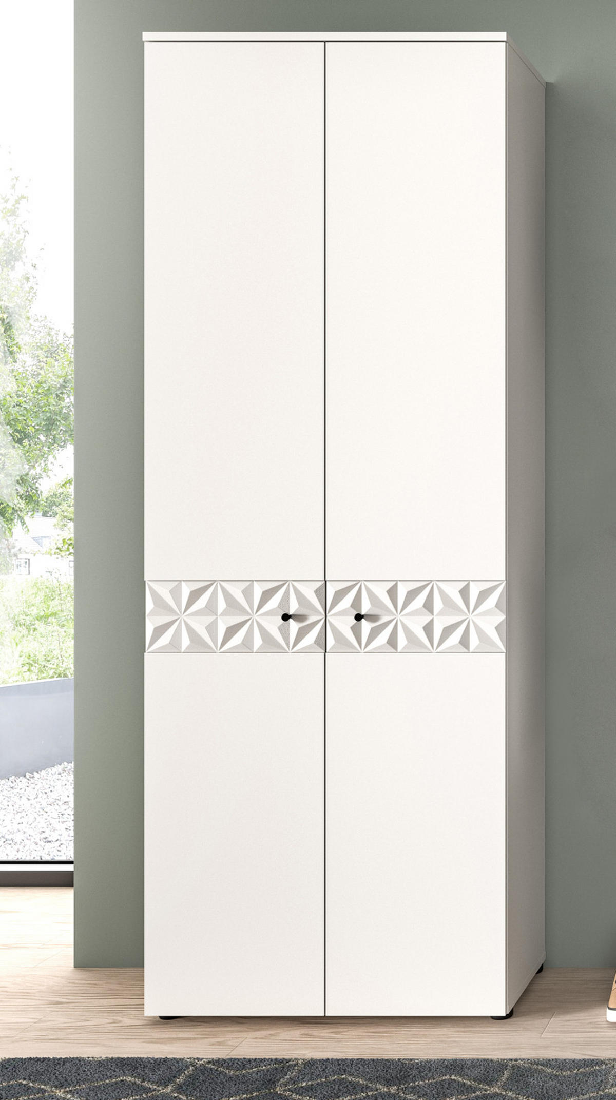 GARDEROBENSCHRANK weiß Hochglanz 70 x 192 cm, Schuhschrank mit 3D-Struktur - Weiß Hochglanz/Schwarz, Holzwerkstoff/Kunststoff (70/192/35cm) - Inn.Furn