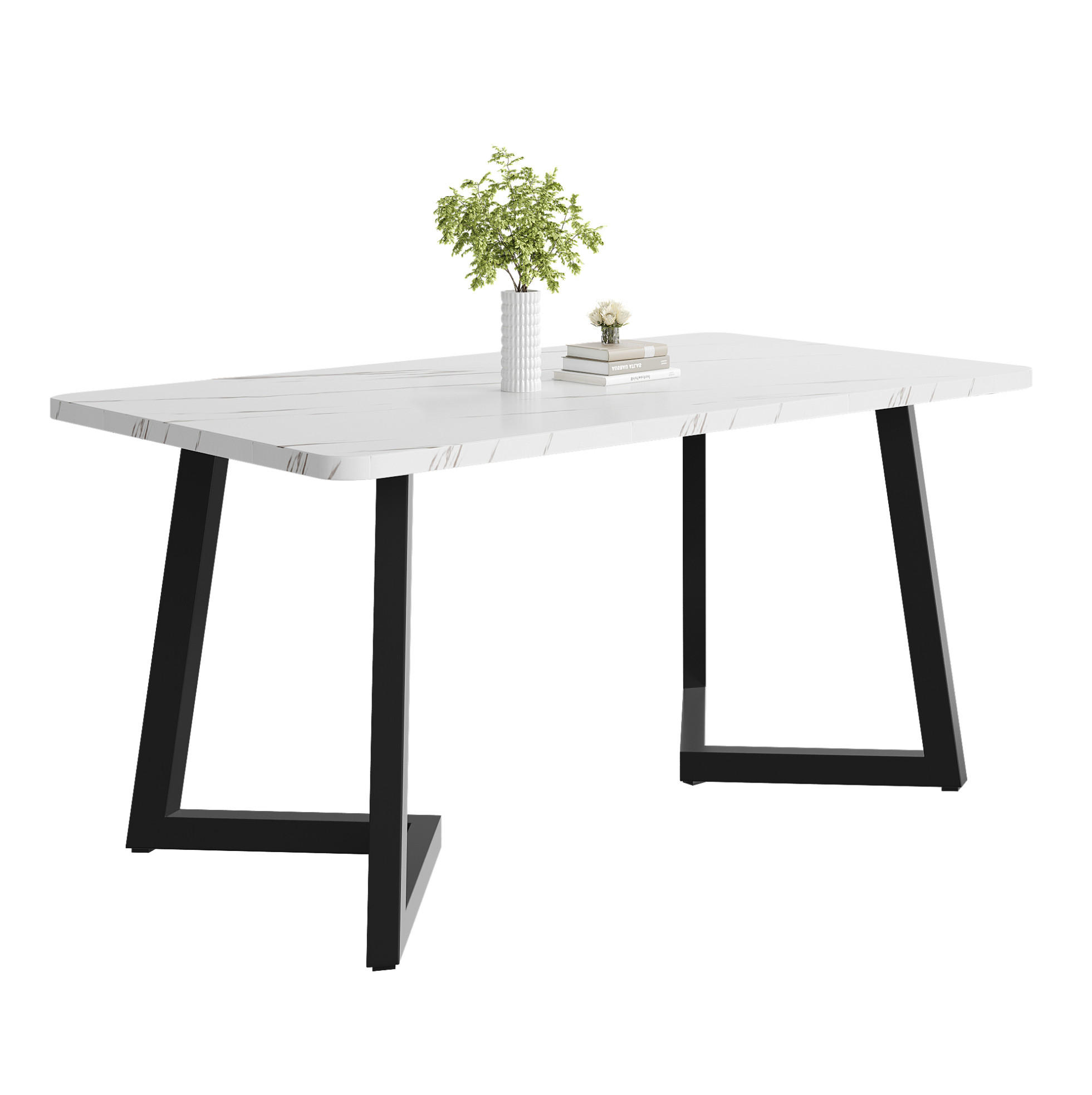 Modfu JÍDELNÍ stůl 117x68x75 cm bílo-černý z MDF v mramorovém dekoru s kovovými nohami