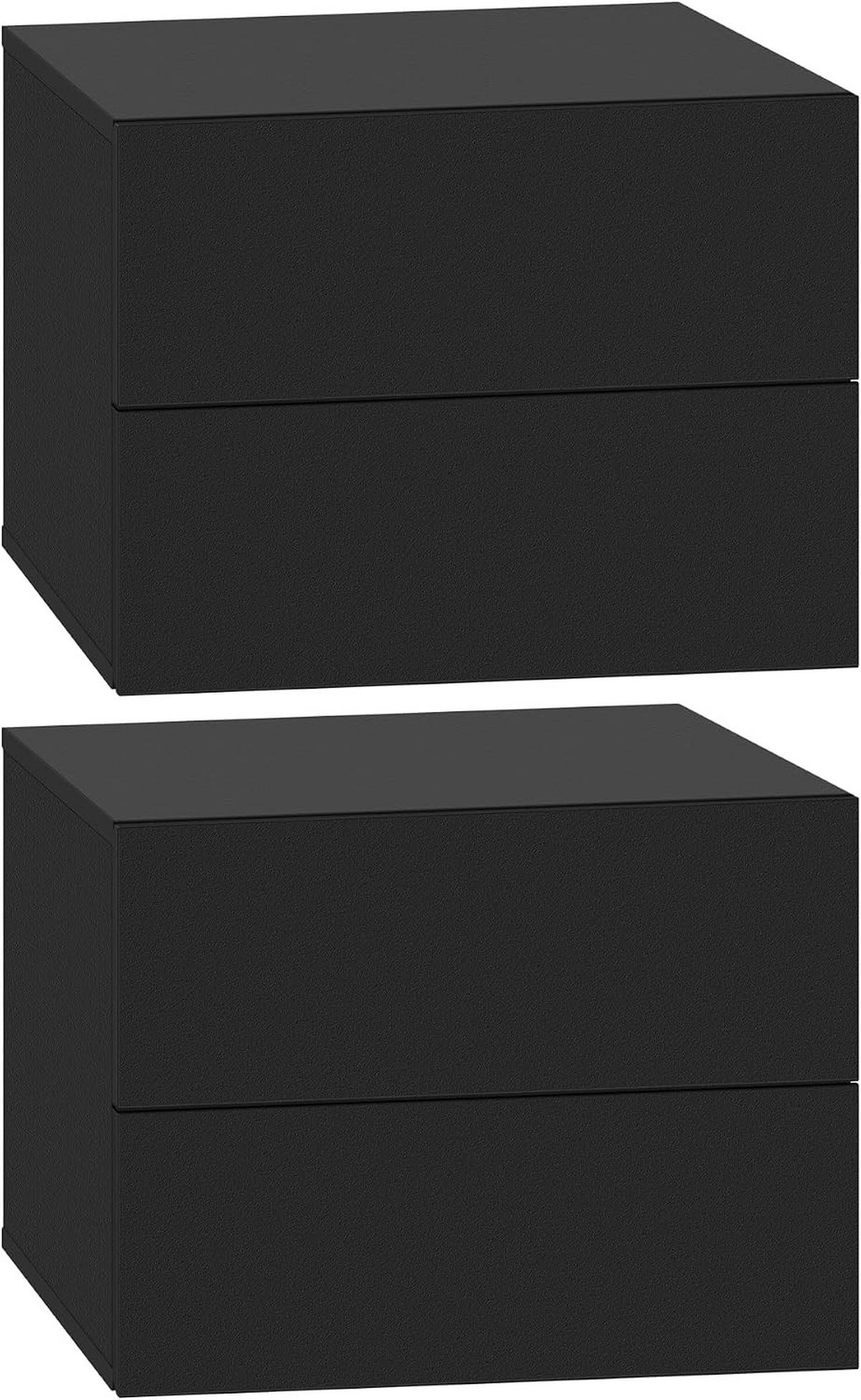 NACHTTISCH 2er Set hängend, mit 2 Schubladen, 40x30x30 cm, Schwarz - Schwarz, Holzwerkstoff (40/30/30cm) - Woltu