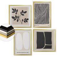 WANDBILDER 4er Set - 50x50 cm & 40x60 cm Goldrahmen - Minimalistische Pflanzenmuster - Goldfarben, Kunststoff (50/50cm) - ArtPrintCave