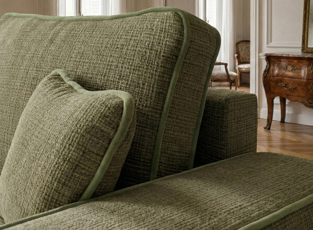 ECKSOFA MIT SCHLAFFUNKTION Modo Kupferfarbe Chenille-Stoff - Links Seite - Schwarz/Olivgrün, Holz/Holzwerkstoff (185/294cm) - Maison de Reve