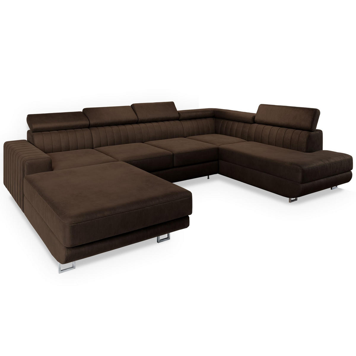 WOHNLANDSCHAFT SIENA R-S Braun Velours-Stoff mit Schlaffunktion - Braun, Holz (335/89/190cm) - MASSENO