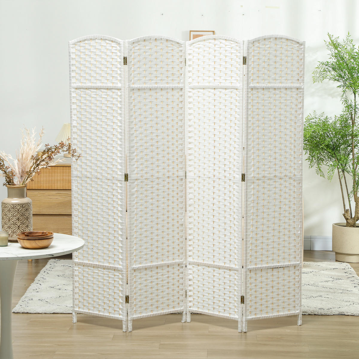 PARAVENT DE-14281 4 Paneele 160x170 cm klappbar Weiß - Weiß, Holz (160/170/1.6cm) - ComfortXL