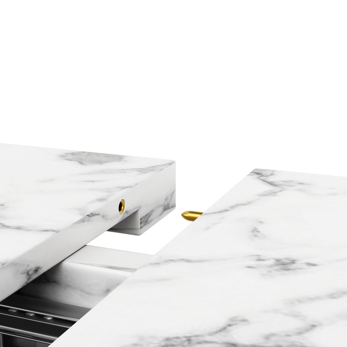 ESSTISCH 120-160x80x66 cm in Weiß und Schwarz aus MDF mit Marmoroptik ausziehbar - Weiß, Holzwerkstoff (160/80/66.1cm) - Modfu