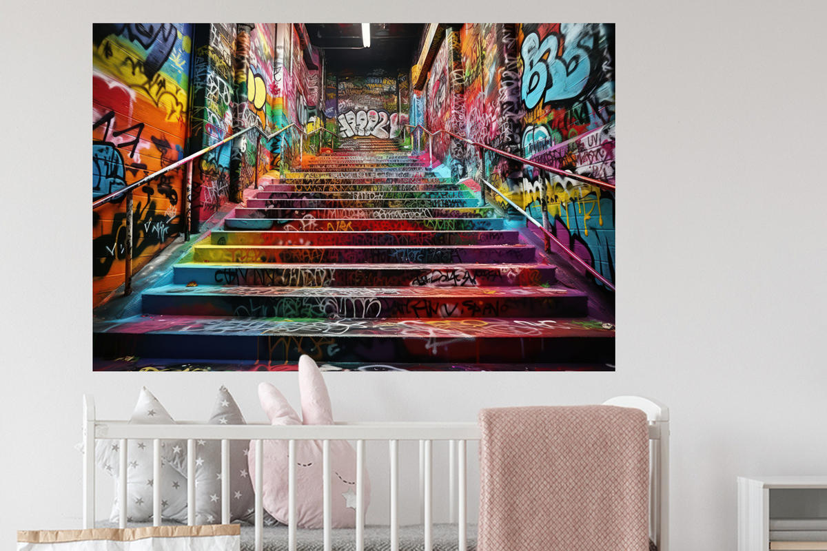 WANDTATTOO Treppe - Graffiti - Farben - Kunst 120x80 cm - Multicolor, Kunststoff (120/80/0.1cm) - MuchoWow