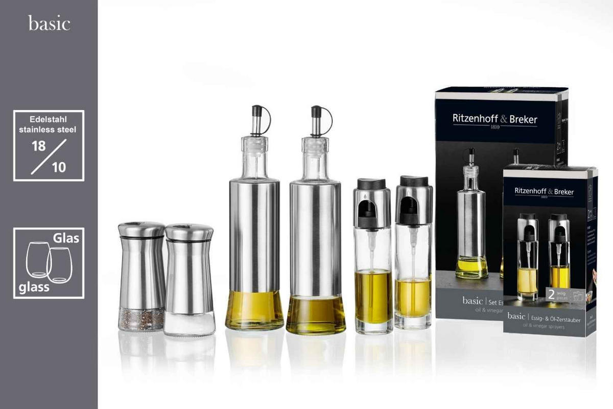 SALZ- & PFEFFERSTREUER Basic transparent-silber 120 ml 2er Set - Transparent/Silberfarben, Glas/Metall (6/12.5/12cm) - Ritzenhoff Breker