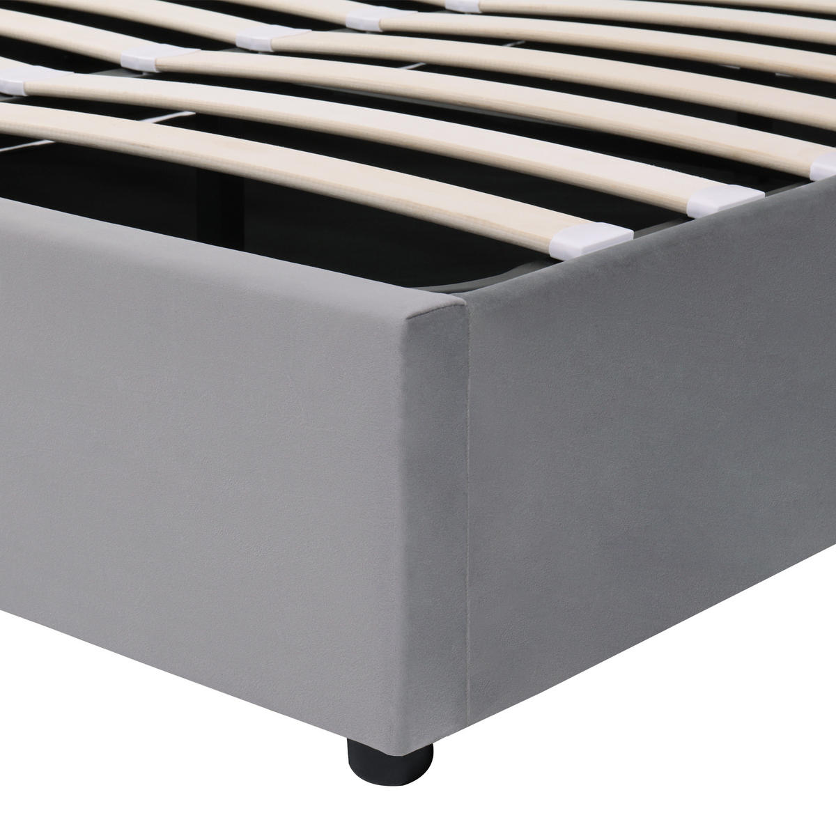 POLSTERBETT aus Samt & Stahl 140x200 cm in Grau mit Stauraum - Grau, Metall (140/200cm) - Modfu