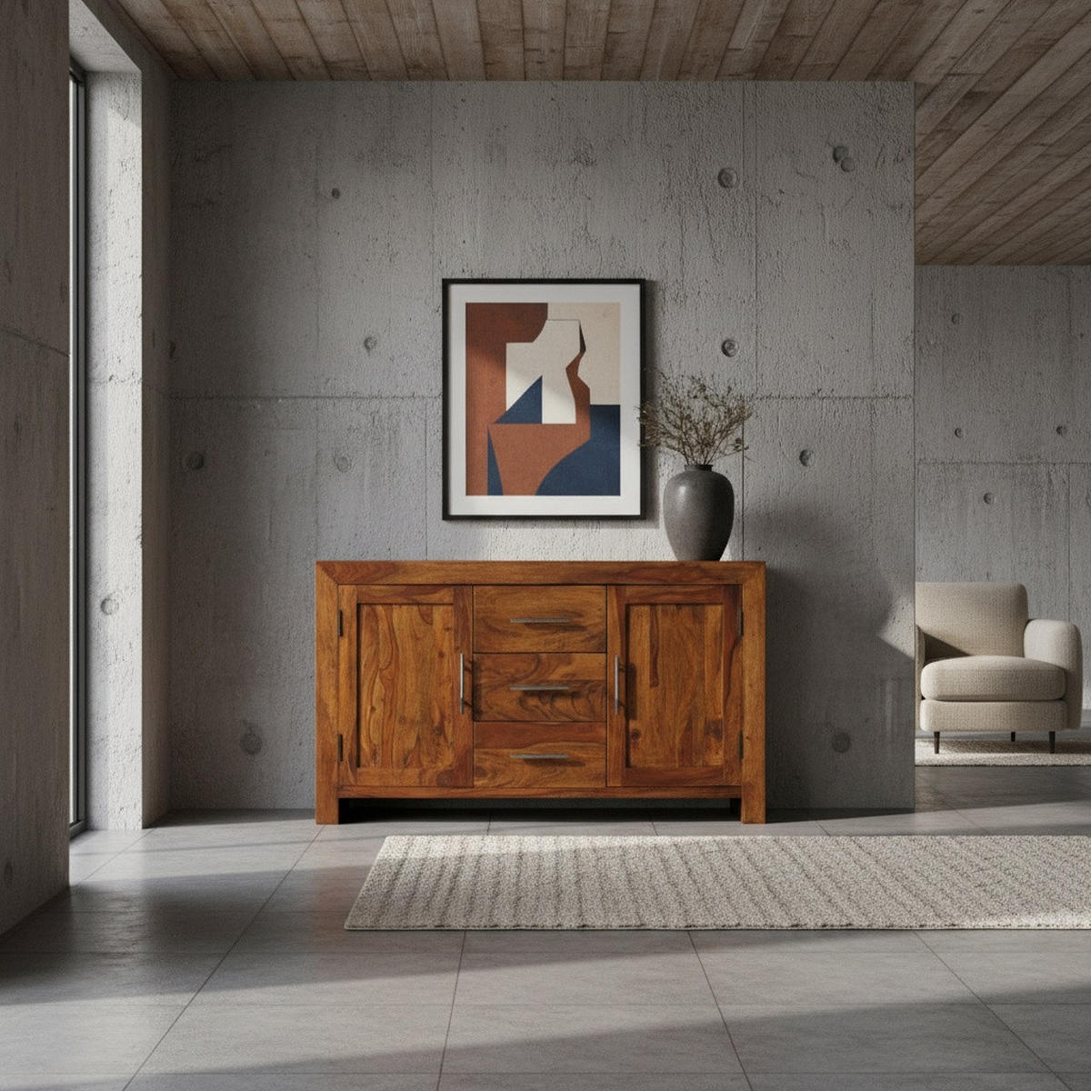 SIDEBOARD – Massivholz, 3 Schubladen, 2 Türen, Landhausstil - Braun, Holz (118/70/40cm) - KADIMA DESIGN