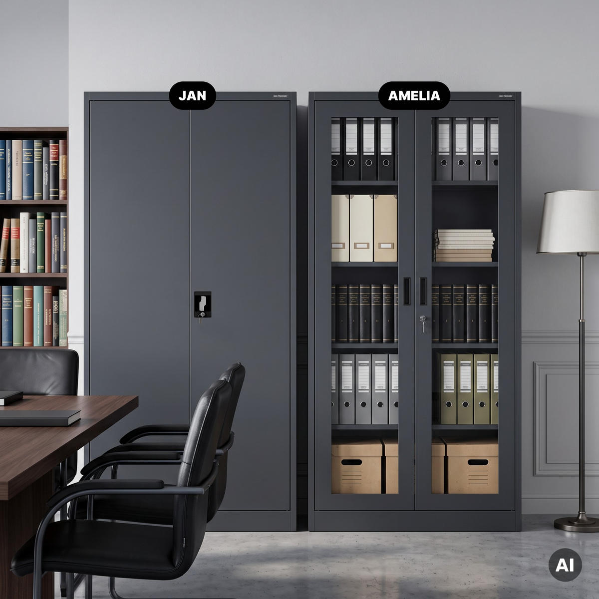 VITRINENSCHRANK Amelia 185x90x40 cm - Anthrazit, Metall (90/185/40cm) - Jan Nowak