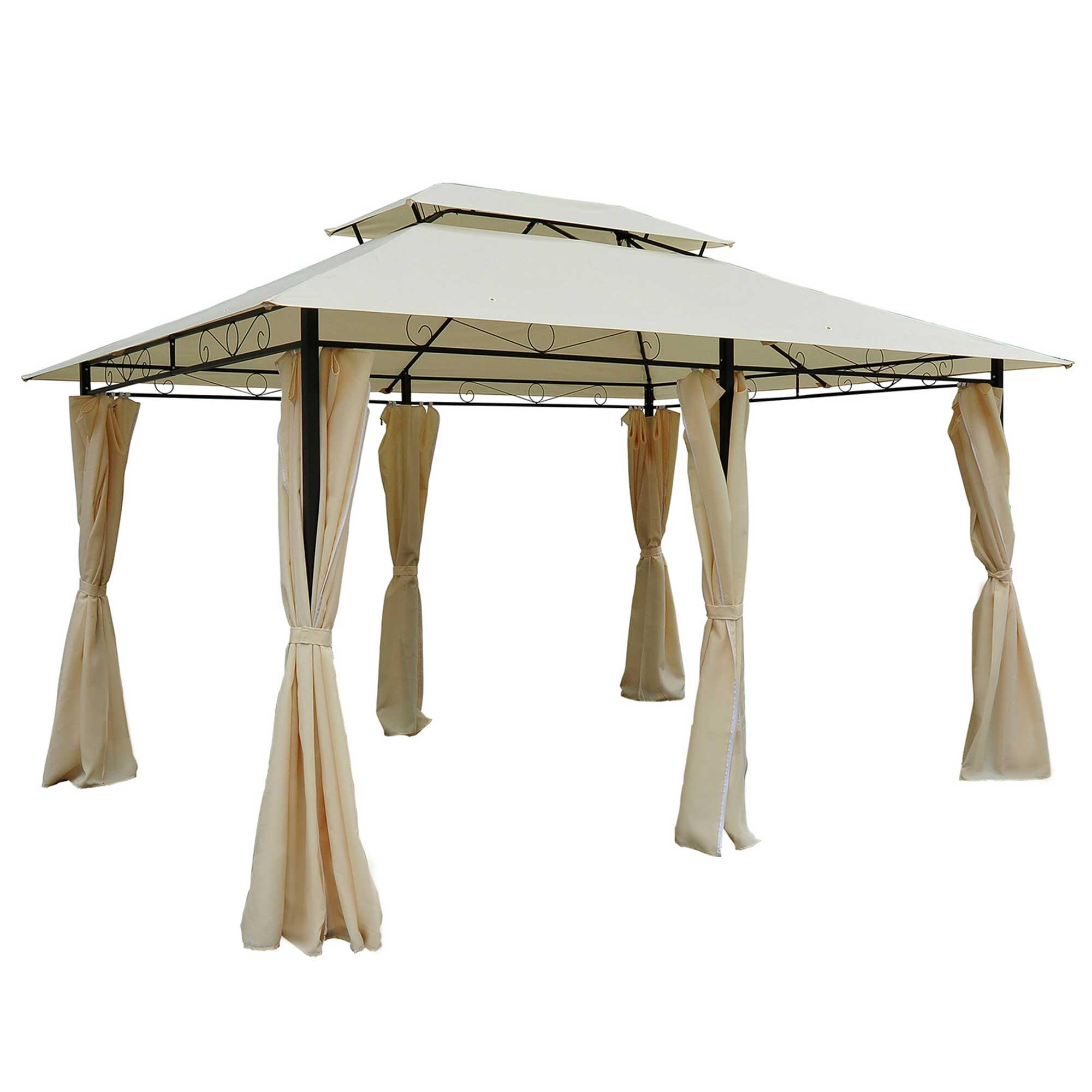 PAVILLON, Beige+Schwarz, Stahl, 180g/m² Polyester - Beige, Metall (300/280/400cm) - Outsunny