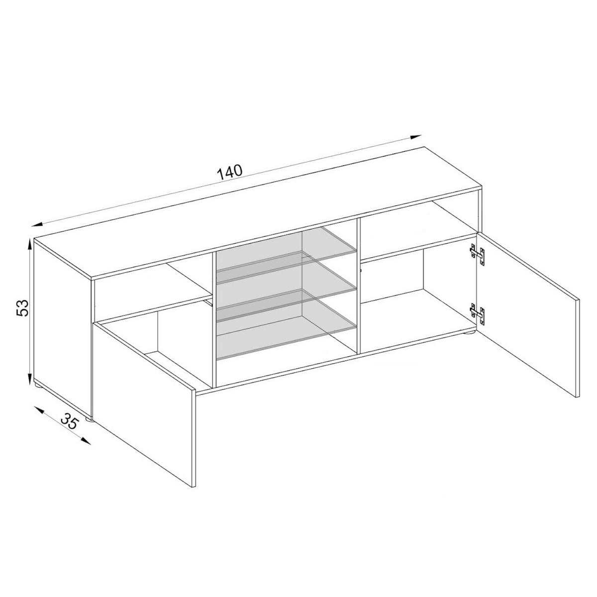 SIDEBOARD TV URBINO Eiche Wotan, Blau LED Beleuchtung - Eiche Wotan/Schwarz, Glas/Holzwerkstoff (140/53/35cm) - Komodee