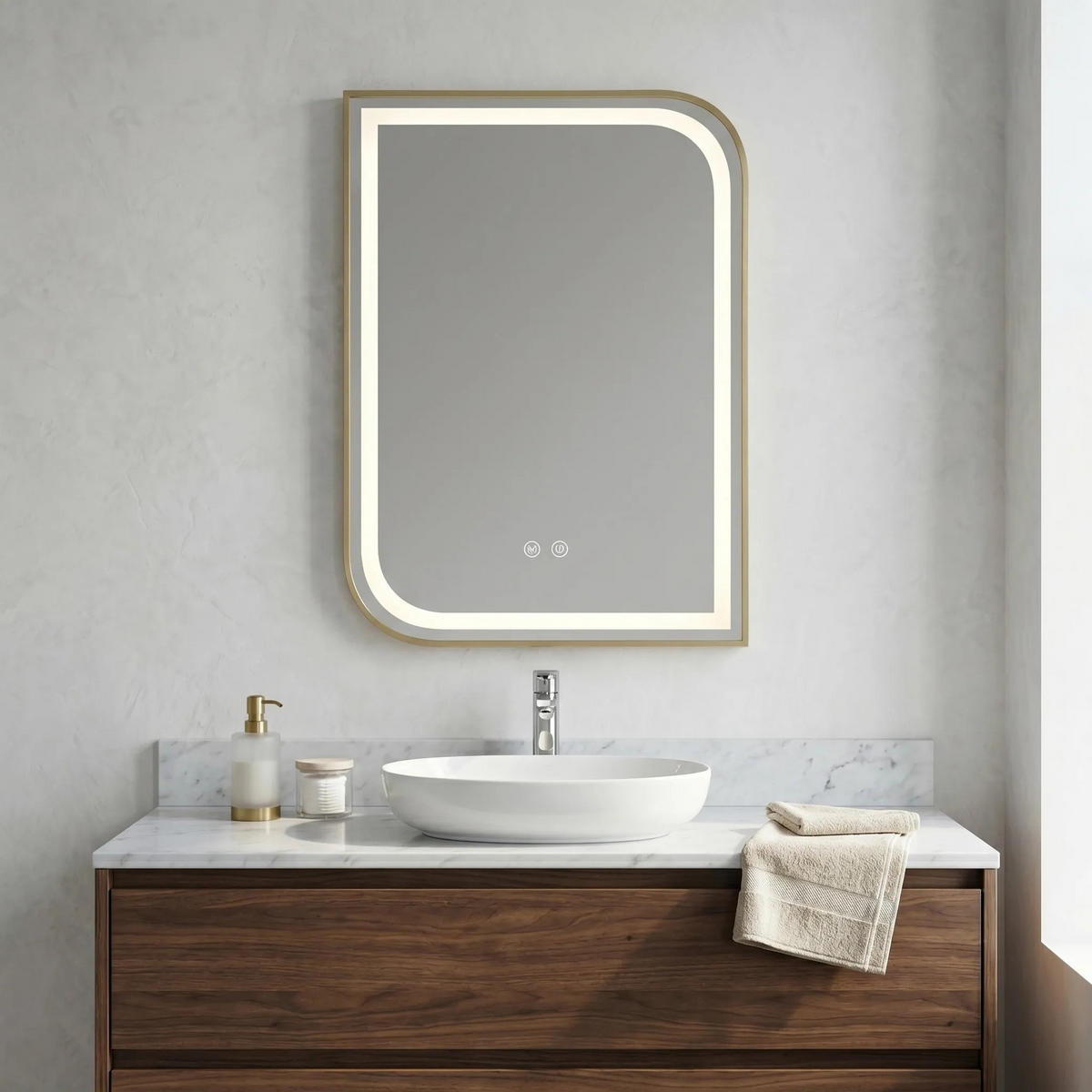 SPIEGEL Rea Led Zone 80x60 Gold Brush - Goldfarben, Glas (60/80/0.5cm) - REA