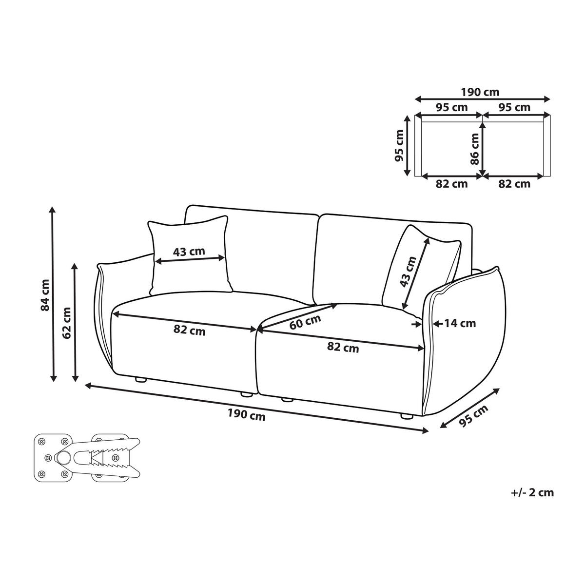 MODULSOFA 2-Sitzer Bouclé Cremeweiß Mesnali - Creme, Textil (190/84/95cm) - Beliani