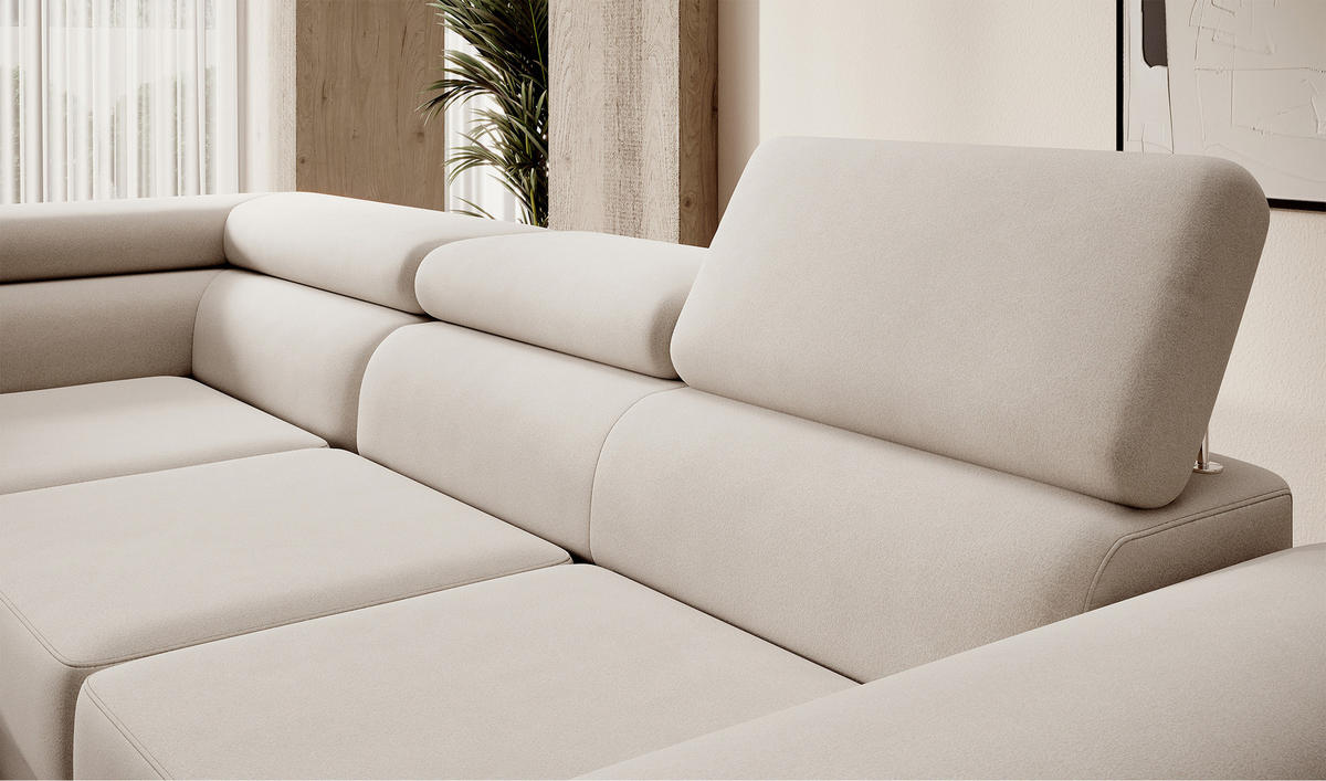 ECKSOFA Stevil Hellbeige Velours - Ecru/Silberfarben, Textil/Metall (275/203cm) - Selsey