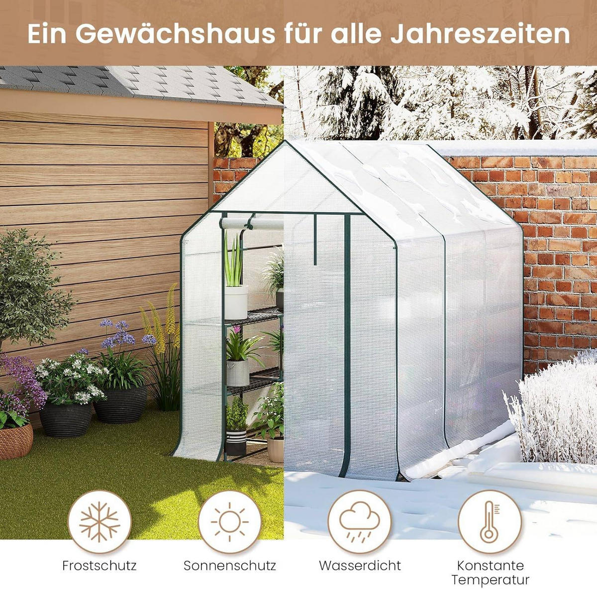 FOLIENGEWÄCHSHAUS, für Frühbeet Gemüse Blumen, 143 x 195 x 215 cm - Weiß, Textil/Metall (143/195/215cm) - Woltu