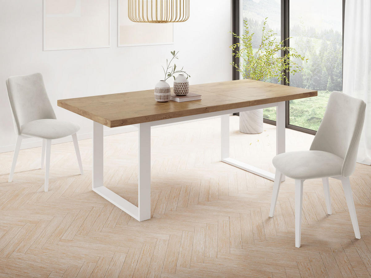 ESSTISCH Sana rechteckig ausziehbar, Lancelot Eiche 160/240/90/75 cm - Eichefarben/Weiß, Holzwerkstoff/Metall (160/90/75cm) - WFL GROUP
