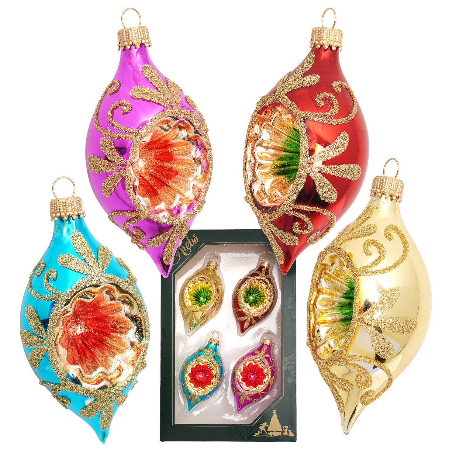 CHRISTBAUMSCHMUCK Reflektoren Tropfen Mehrfarbig 9cm (Glas / 4 Stk.) - Multicolor, Glas (5/9/4cm)