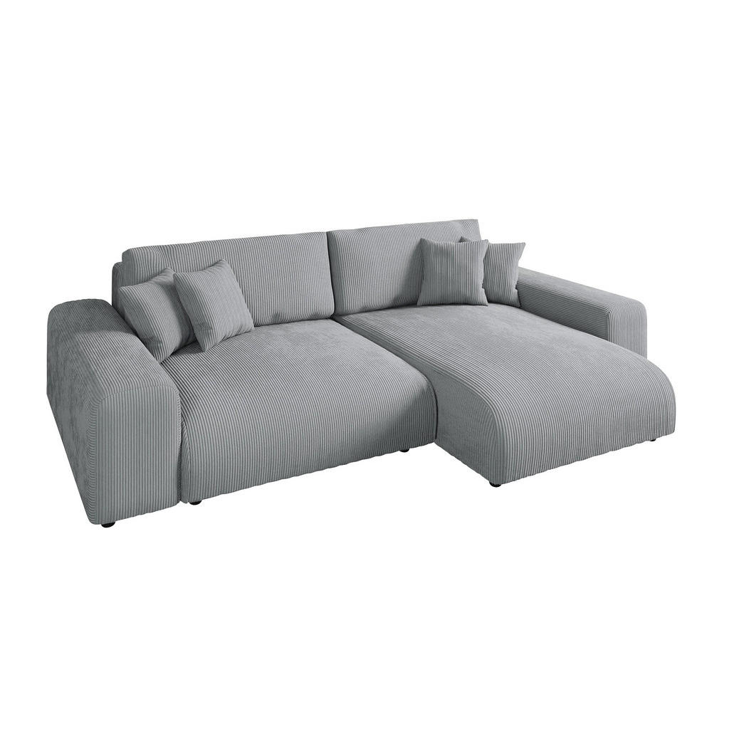 luma-home ROHOVÁ POHOVKA s funkcí rozkládání, úložným prostorem, pružinovým jádrem, 255 × 165 × 84 cm (Š×H×V), manšestr světle šedý / 21007