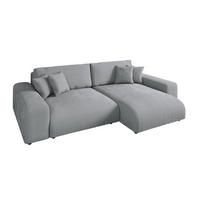 ECKSOFA mit Schlaffunktion, Bettkasten, Wellenunterfederung, seitenverkehrt montierbar B255/T165/H84 cm, Liegefl. 148x196 cm, Cord Hell-Grau / 21007 - Hellgrau/Schwarz, Kunststoff/Textil (255/165cm) - luma-home