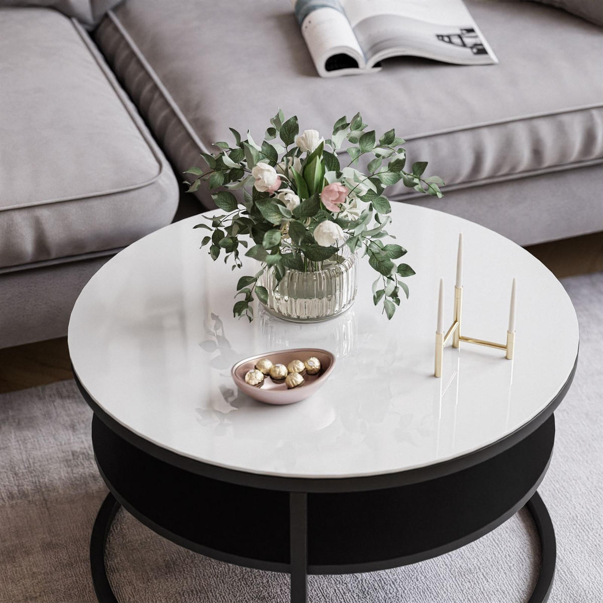 COUCHTISCH CIRI SLIM GLASS mit Regal - Schwarz, Glas (60/60/41cm) - Lookway