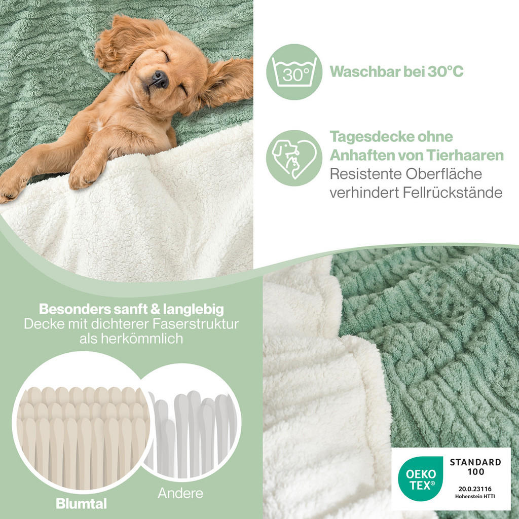 Thumbnail - Blumtal Kuscheldecke, Grün, Sonoma Eiche, Textil, Rechteckig, 220x240 cm, Oeko-Tex® Standard 100, Wohntextilien, Decken,...
