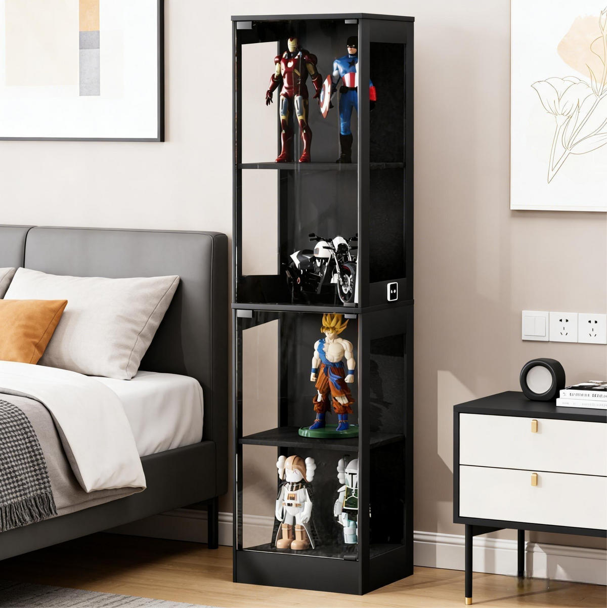 VITRINE 40/35/165 cm in Akaziefarben mit Glastüren und LED-Beleuchtung - Naturfarben, Kunststoff (40/165/35cm) - Flora Grace