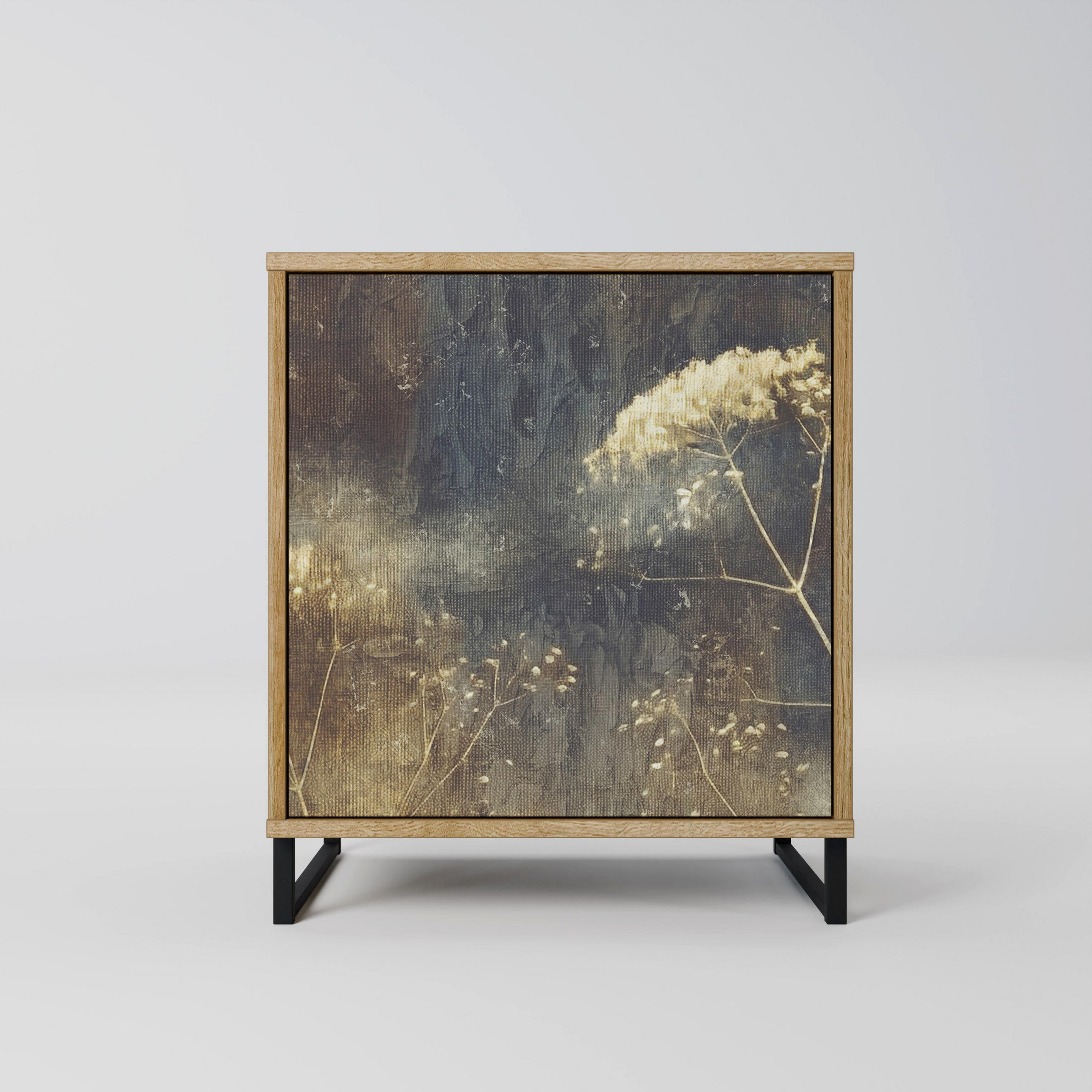 SIDEBOARD GENTLE POWER, Eichefarben, 57,5x42x67,5 cm, Schwarze Metall-Rahmenfüße - Eichefarben/Multicolor, Holzwerkstoff/Metall (57.5/67.5/42cm) - SpaceRebels