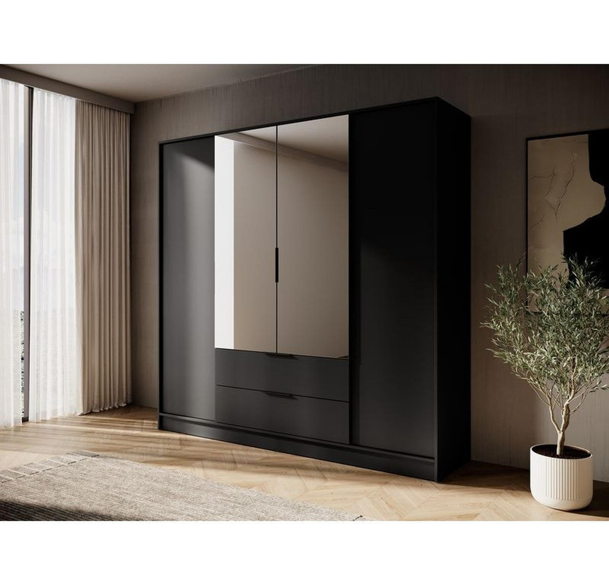 KLEIDERSCHRANK – 206 cm – Kelly – Schwarz - Schwarz, Holzwerkstoff (206/200/51cm) - hi-markt