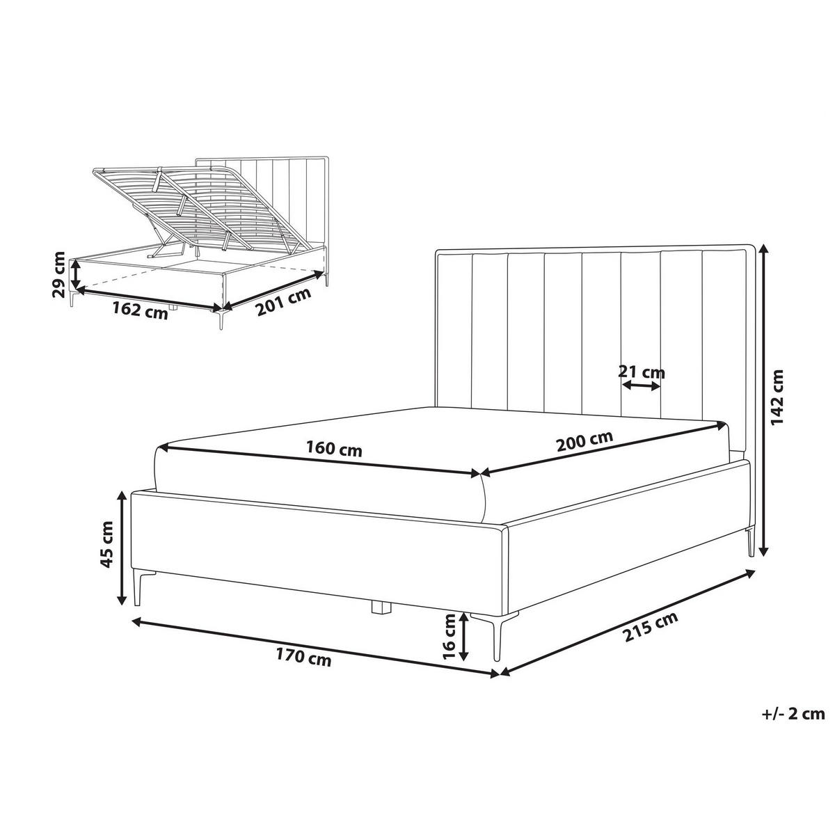 BETT mit Stauraum 160/200 cm Cremeweiß Sezanne - Schwarz/Weiß, Textil (160/200cm) - Beliani