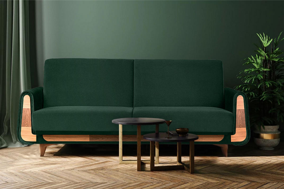 3-SITZER-SCHLAFSOFA GUSTAVO mit Armlehnen, dunkelgrün - Dunkelgrün/Braun, Holz/Holzwerkstoff (230/98/98cm) - KONSIMO®